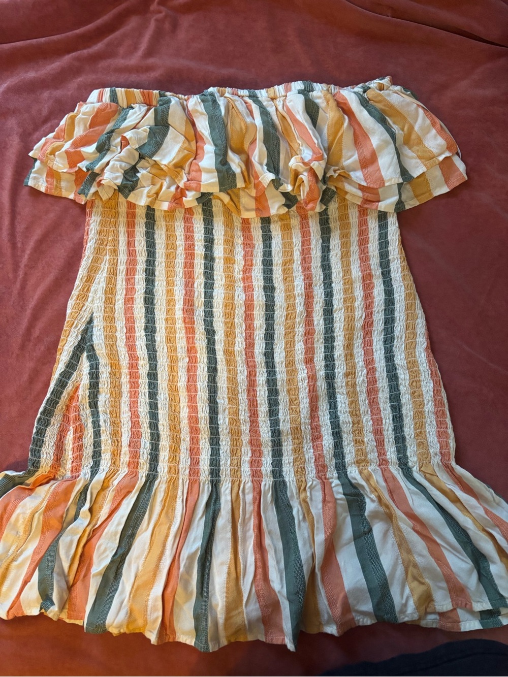 Anthropologie Multicolor Striped Summer Dress in Yellow, Orange, Green, Cream